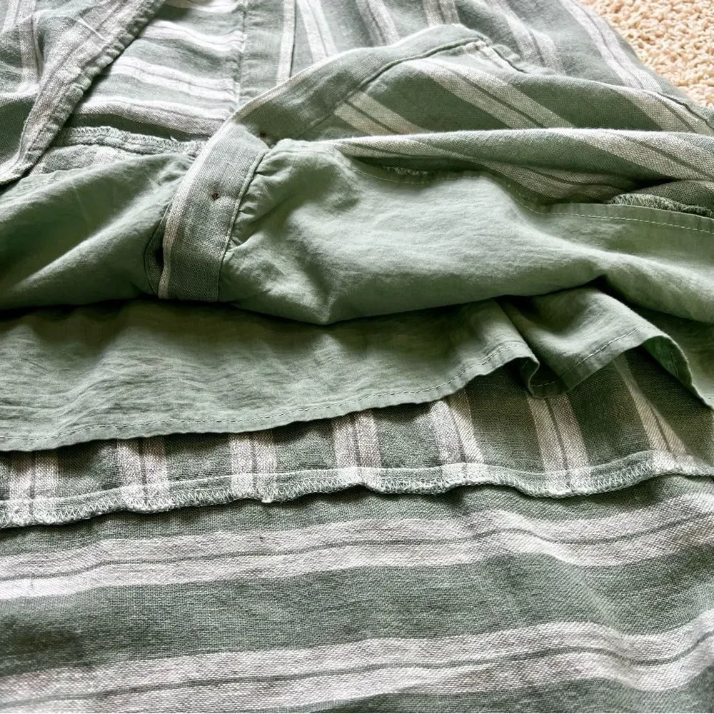 UNIVERSAL THREAD Linen Blend Midi Dress Lined Buttons Pockets Green Shite Medium - Picture 9 of 12
